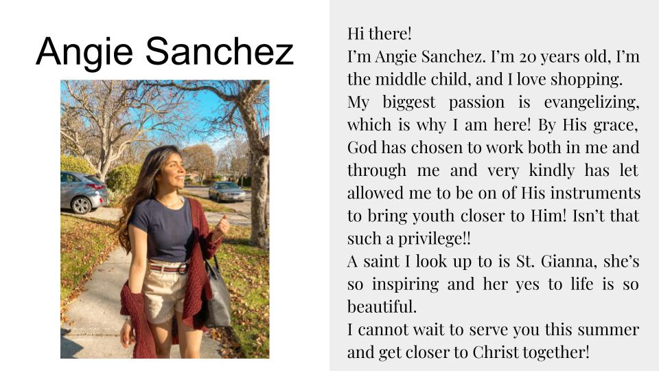 Picture and profile of Camp Leader Angie Sanchez