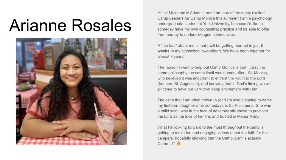 Picture and profile of Camp Leader Arianne Rosales