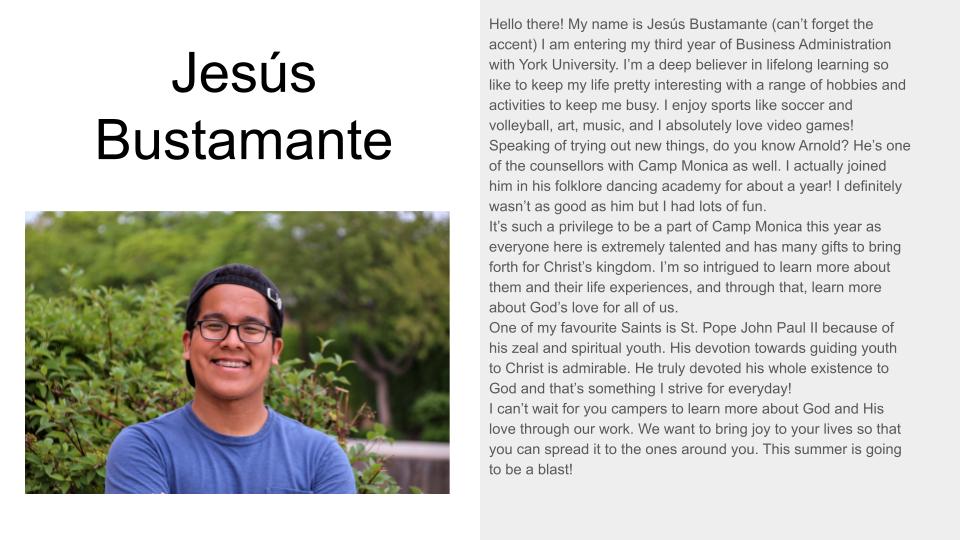 Picture and profile of Camp Counsellor Jesus Bustamante