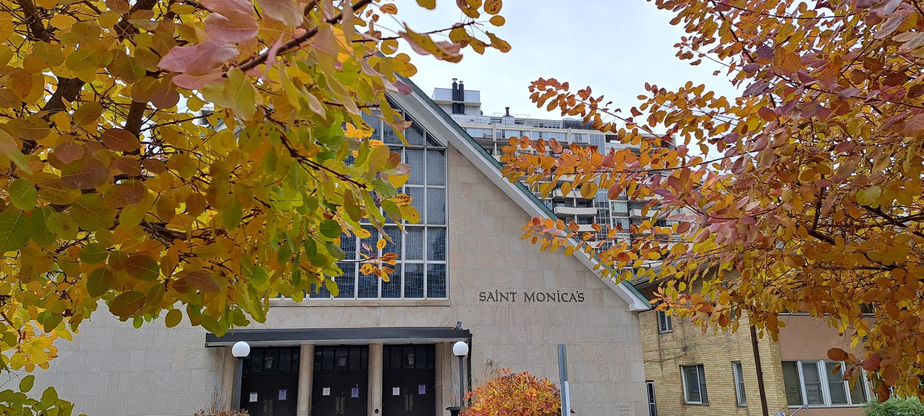 Picture of church front during fall