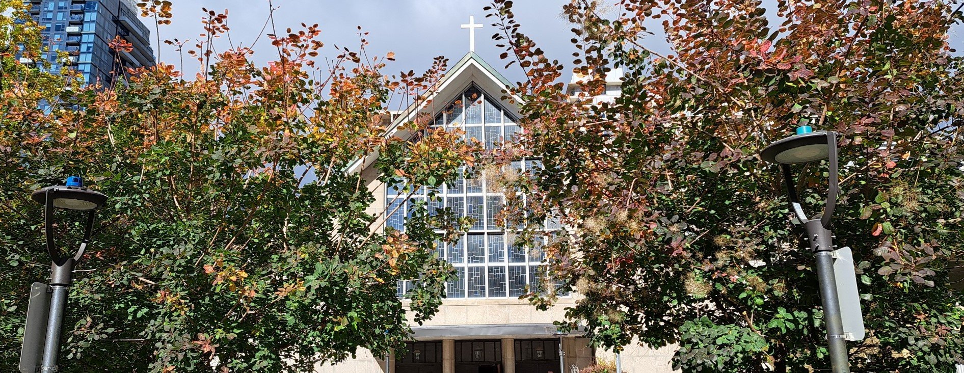 Picture of front of church taken during Fall