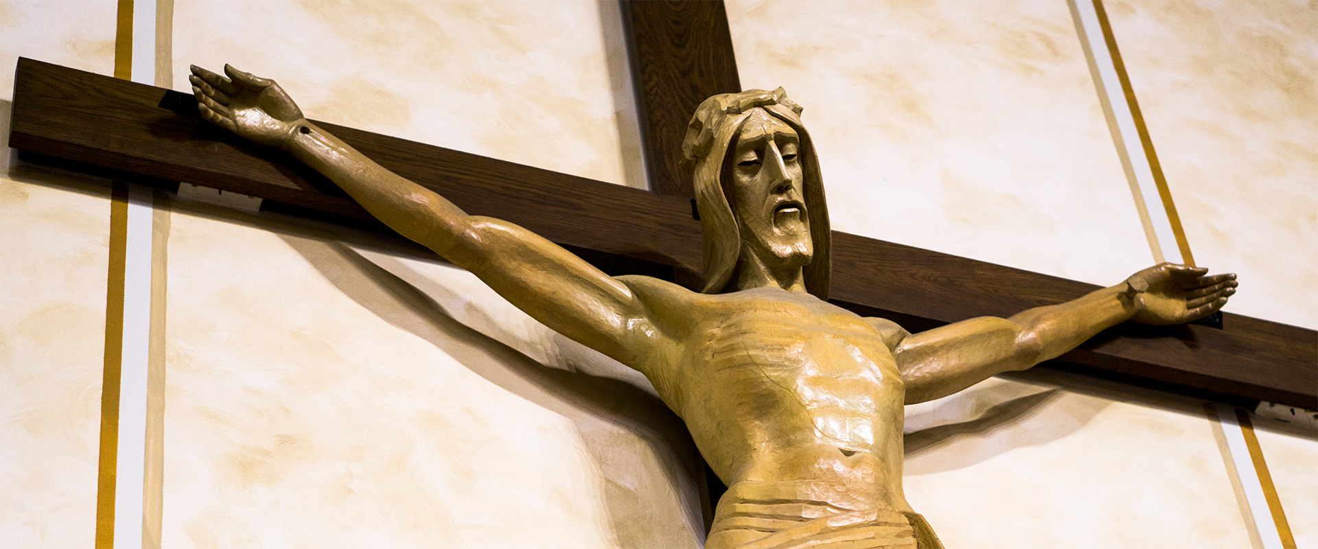 Closeup of Jesus on big crucifix