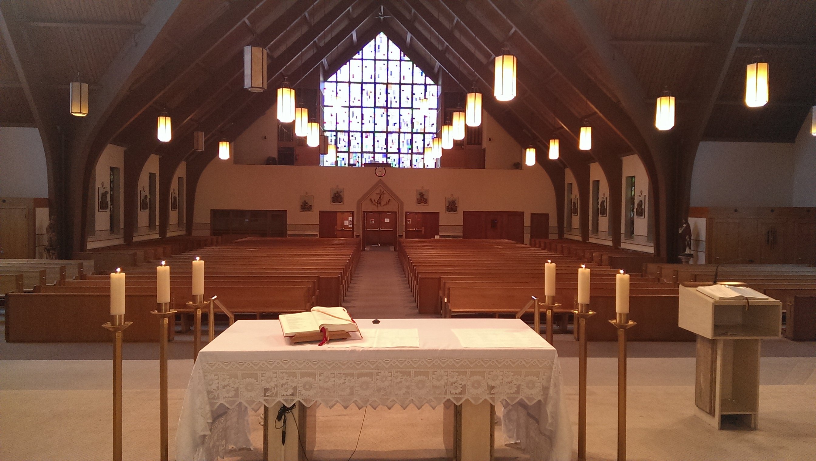 Church interior from altar facing church doors