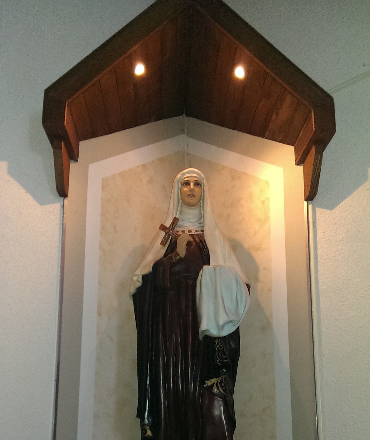 Picture of St. Monica's statue inside the church