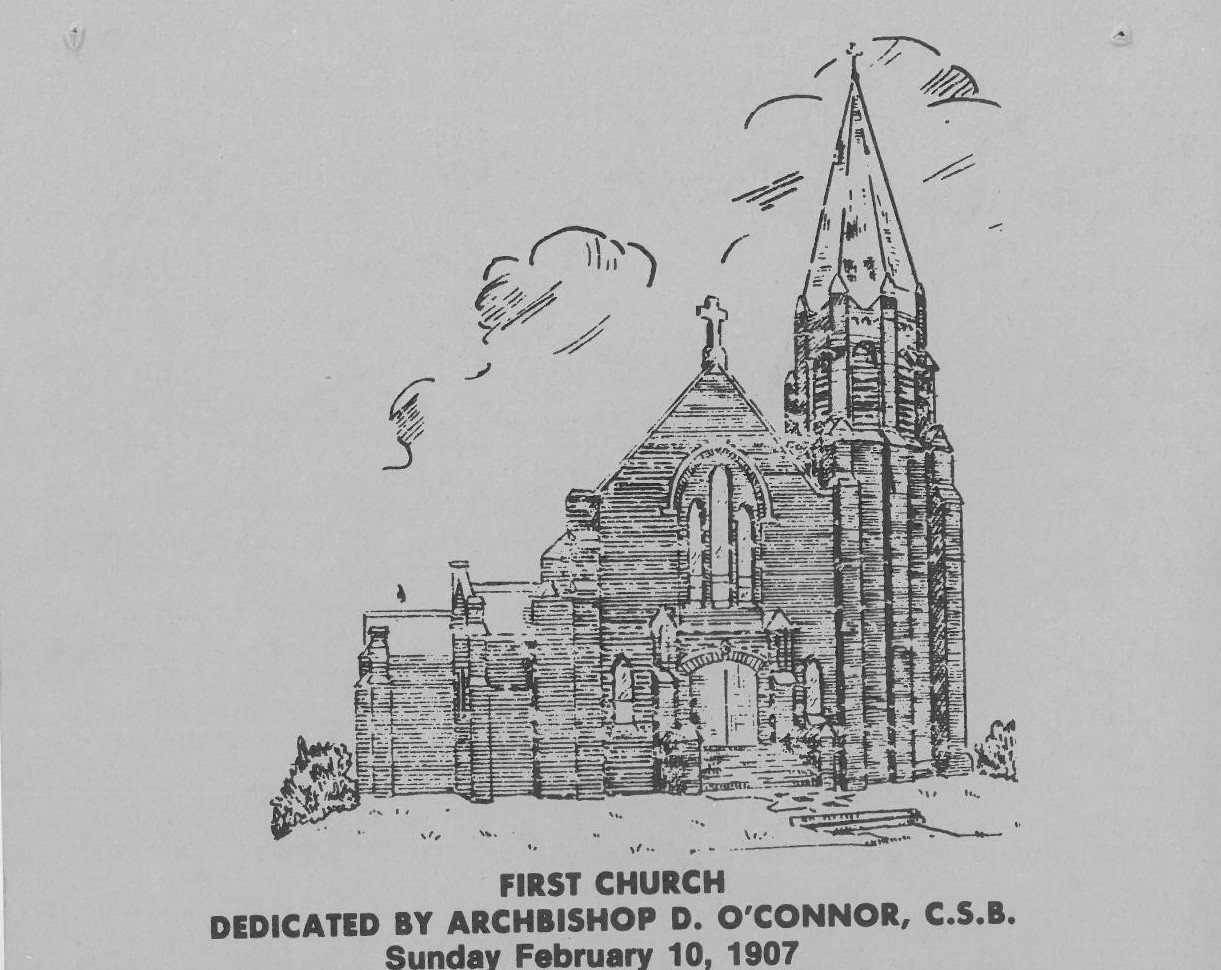 Drawing of the 1907 church building