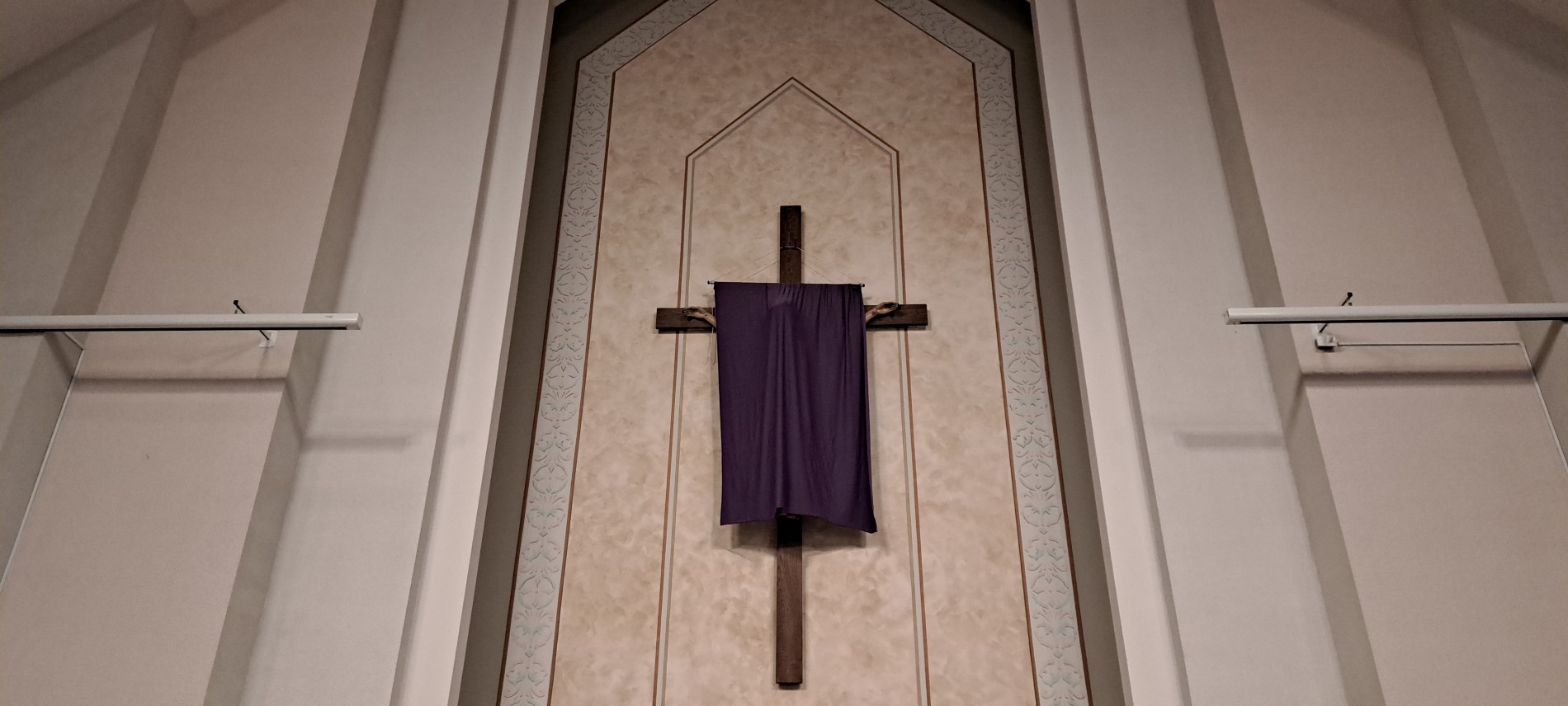 Big crucifix veiled in purple cloth