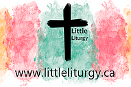 A black cross over a pastel background with the address: www.littleliturgy.ca