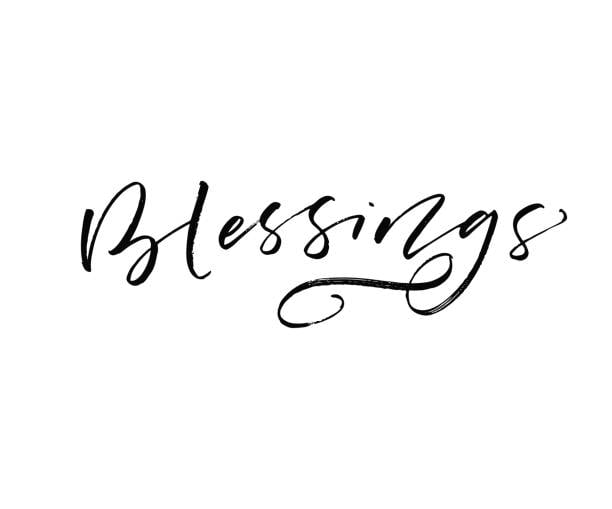 "Blessings" in black script against white background
