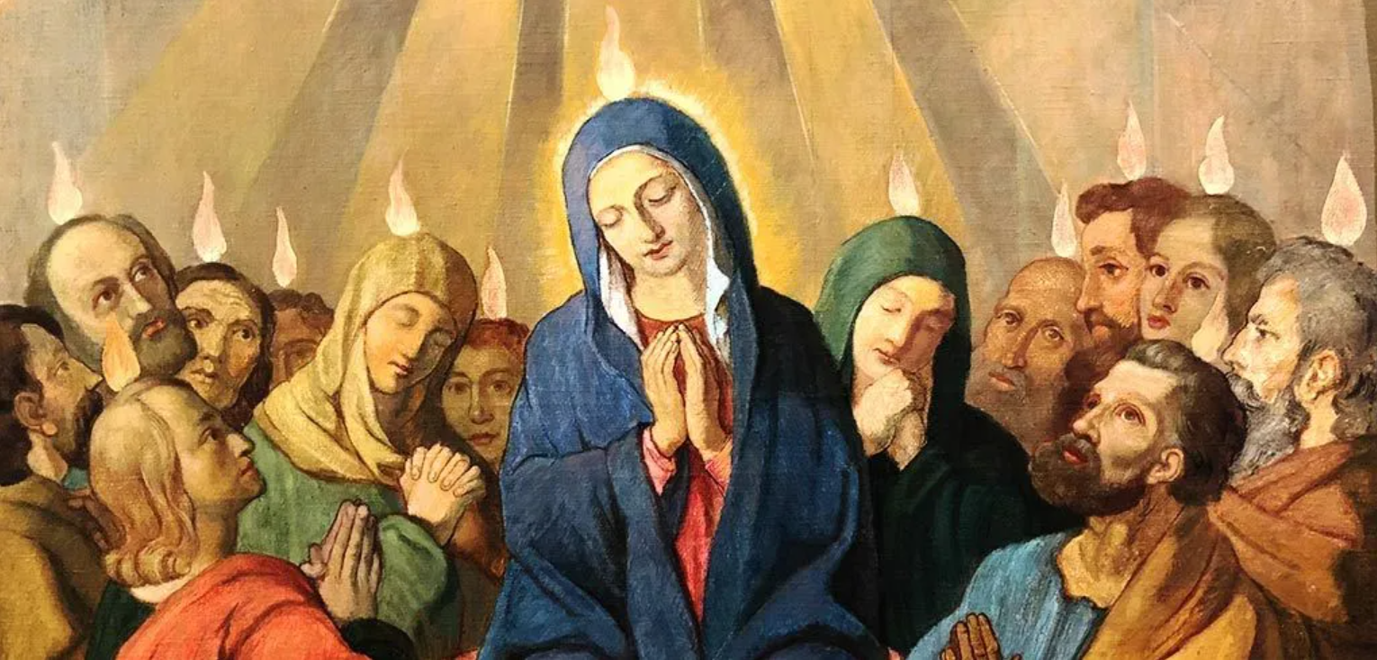 Painting depicting the descent of the Holy Spirit on the apostles and the Blessed Mother in The Upper Room